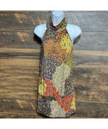 High Neck Mini Dress Large Colorful Vacay Boho USA Made Halter Neck Slee... - $34.78 CAD