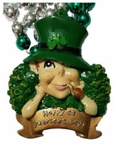 Leprechaun Pipe Hat Happy St Patrick&#39;s Day Mardi Gras Green Bead Necklace - $5.22