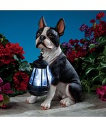 Realistic Boston Terrier Dog Garden Sculpture Holding Solar LED Lighted ... - $1,093.30 MXN