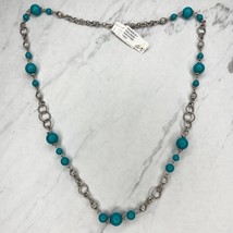 Charter Club Faux Turquoise Beaded Silver Tone Chain Link Necklace - $9.89