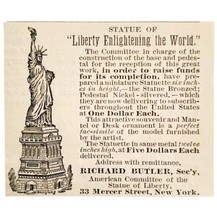 Statue Of Liberty Figurine 1885 Advertisement Victorian Richard Butler A... - $19.99