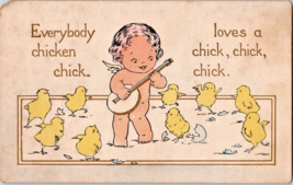 Postcard Cherub Chickens Hatched Banjo Writing No Line 1905 Posted 5.5 x 3.5 &quot; - £11.73 GBP