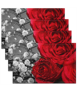 Red Rose Floral Placemats 12X18 Set of 4, 3D Printed Blossom Flowers Pla... - £25.84 GBP