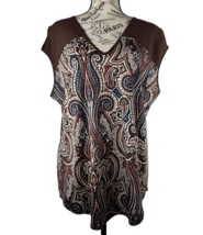 PerSeption Concept Brown Multicolor Paisley Boho Casual Gypsy Shirt Top Size XL - £19.55 GBP