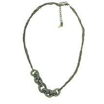 Monet Necklace Vintage Chainlink Adjustable Pave Silver Plate Crystal Rhinestone - £22.23 GBP