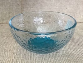Libbey Hand Blown Glass Aqua And Clear Textured Interior Glass Cereal Bowl - £5.46 GBP