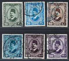 EGYPT 1927-37 Very Fine Used Stamps Set Scott #142-147 &quot; King Fuad &quot; - $3.05