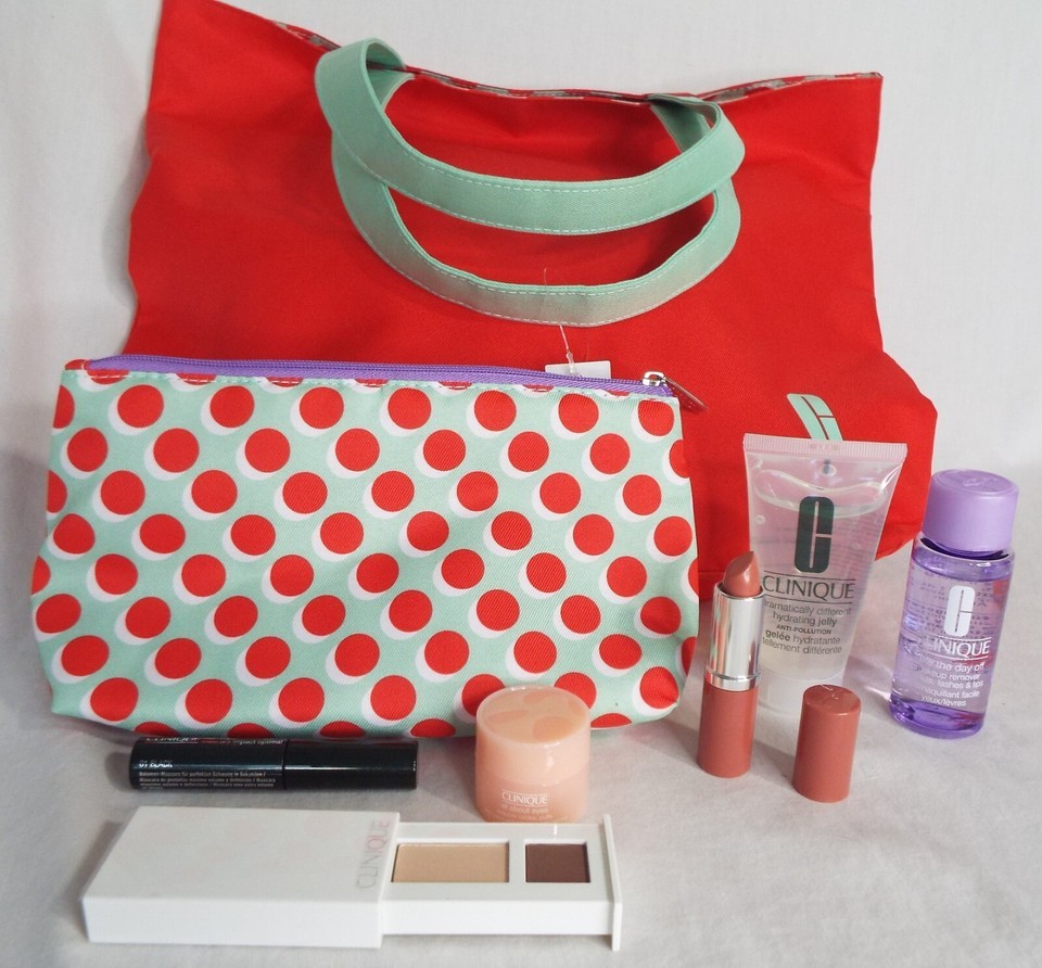 Clinique 8 Piece Set Remover All About Eyes Hydrating Jelly Tote Cosmeti... - £19.65 GBP