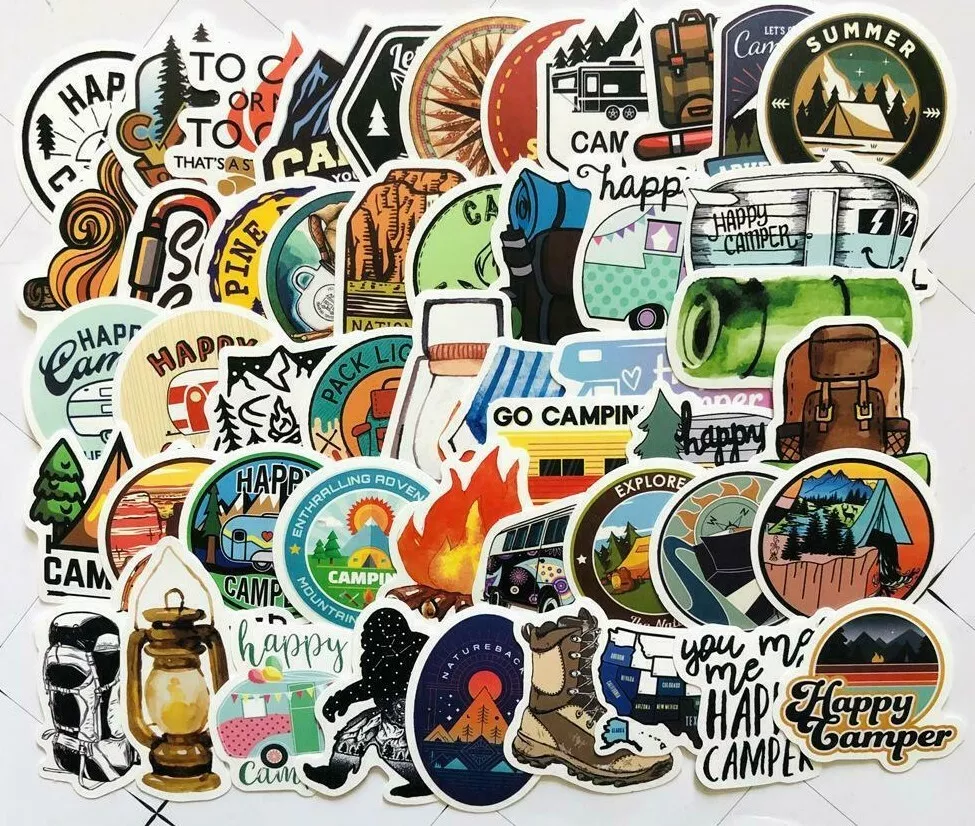 Hiking Outdoor Stickers Fire Travel Camping Sticker Vinyl 10pcs  - $22.99