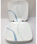 Corelle Ocean Arc 10.5&quot; Square White Dinner Plates Set of 7 • Gray &amp; Blu... - $57.17 CAD