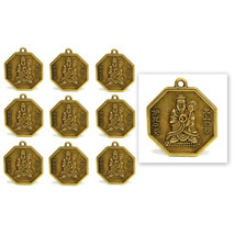 Lot Of 10 Buddha Feng Shui Charms 1&quot; Chinese Metal Pendant Bagua Good Luck Set - £7.82 GBP