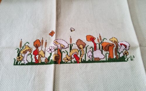 Primary image for Handmade Finished Cross Stitch Mushrooms Cattails Unframed 17 x 11.5 1981
