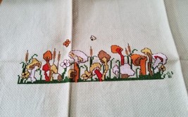 Handmade Finished Cross Stitch Mushrooms Cattails Unframed 17 x 11.5 1981 - $16.70