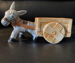 Vintage Hand Painted Donkey Pulling Cart 6&quot; Ceramic Planter Occupied Japan - £13.54 GBP