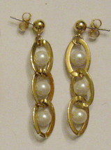Avon Beaded Chain Pierced Earrings Dangles 1990s Bold Gold Tone Retro Vtg - £15.54 GBP