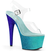 PLEASER Sexy 7&quot; Heel Blue Glitter Ombre Platform Ankle Strap Women&#39;s Shoes - $59.95