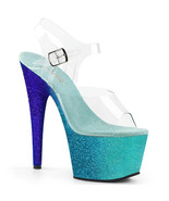 PLEASER Sexy 7&quot; Heel Blue Glitter Ombre Platform Ankle Strap Women&#39;s Shoes - $81.99 CAD