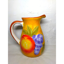 Hand Painted Juice/Tea Pitcher! 7&quot; Ceramic/Porcelain - Floral/Fruit Pattern - $7.87