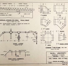 McGill University Pipe Fittings 1965 Mechanical Drawing Print Engineerin... - £23.97 GBP