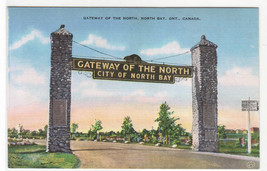 Gateway of the North Arch North Bay Ontario Canada linen postcard - £4.30 GBP