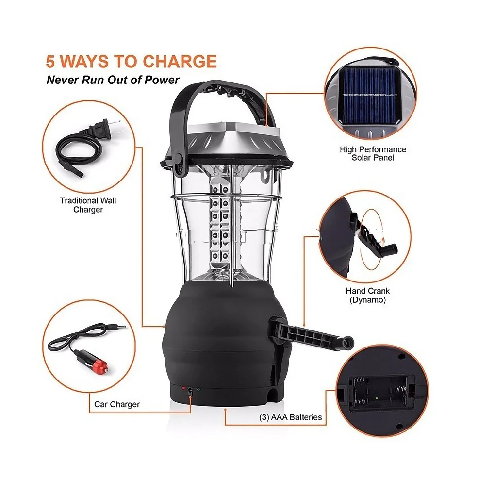 Light LED Manual Hand Crank Lamp Solar Energy Power Camping Outdoor Ligh... - £31.76 GBP+