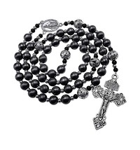 Nazareth Store Pardon Hematite Men Rosary Black Beads Medal - £51.66 GBP