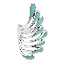 Brilliant Peacock Feathers Green Turquoise Inlay Sterling Silver Ring - 9 - £17.18 GBP