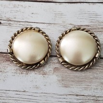 Vintage Clip On Earrings - Large Gold Tone Circle with Woven Halo - Stat... - $12.99