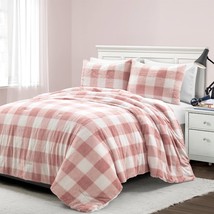 Twin Size Plaid Soft Faux Fur Comforter Set in Pink Blush - £215.25 GBP