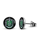 SLYTHERIN EARRINGS 10mm Round Stud Post Harry Potter Hogwarts School Hou... - $8.95