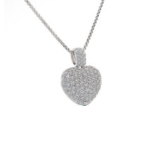 2.00 Carat Pave Set Round Diamond Heart Pendant on Rolo Link Chain 14K W... - $1,583.01