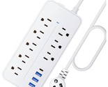 25Ft Surge Protector Power Strip Extension Cord With Usb C, Flat Plug Po... - £41.65 GBP