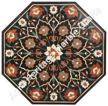 30&quot; Black Marble Coffee Dining Table Top Marquetry Handmade Decorative Arts - £725.51 GBP