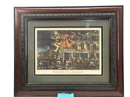 Vintage Currier &amp; Ives Print 1866 The Life Of A Fireman Framed Matted Print - £107.48 GBP