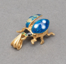 Signed Fancy 750 18K Yellow Gold Enamel Lady Bug Beetle Insect Charm Pen... - £371.14 GBP