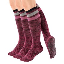 Women'S 3 Pairs Purple Anti Skid Non Slip Odor Control Grips Compression Knee Hi - £37.76 GBP