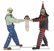 Animated Halloween Clowns Tug Of War &amp; Screaming Girl Haunted House Talking Prop - £375.42 GBP