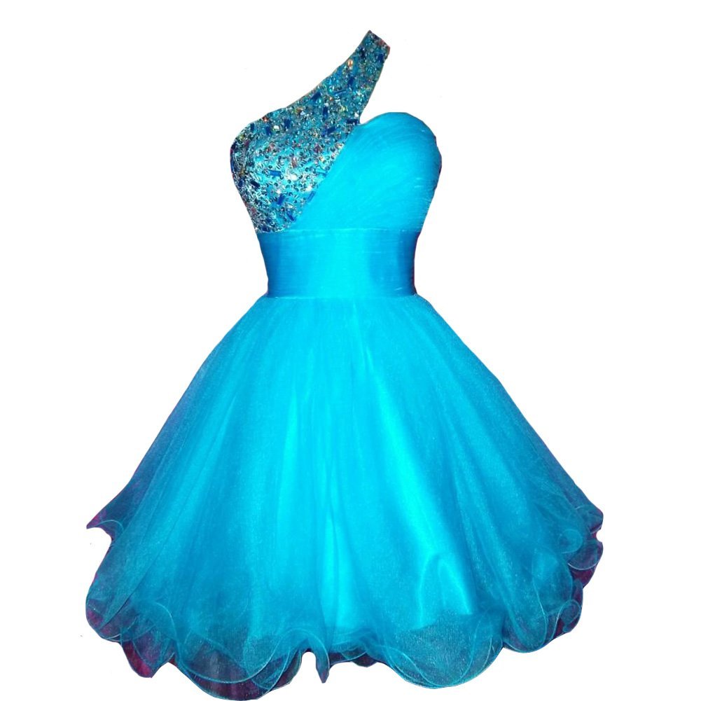 Kivary Women's Short One Shoulder Beaded Crystals Tulle Prom Homecoming Dresses