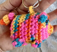 Crocheted Amigurumi Rainbow Pig Keychain Bag Purse Backpack Charm - £12.54 GBP