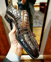 New Handmade Men&#39;s Crocodile Embossed Calfskin Leather Oxford Dress Shoes 4 Men - £126.54 GBP