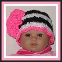 Hot Pink Black Preemie Hat, Zebra Preemie Girls Hat, Pink Black White Baby Hat - £9.40 GBP