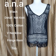 a.n.a Black Cotton Detail Net Knit Top Size L - $11.00