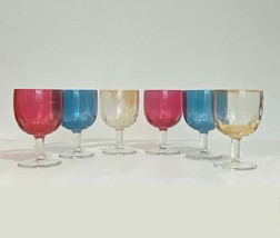 Set of 6 Bartlett Collins Coin Dot Colored Glass Goblets, Red, Blue, Yellow - $48.88