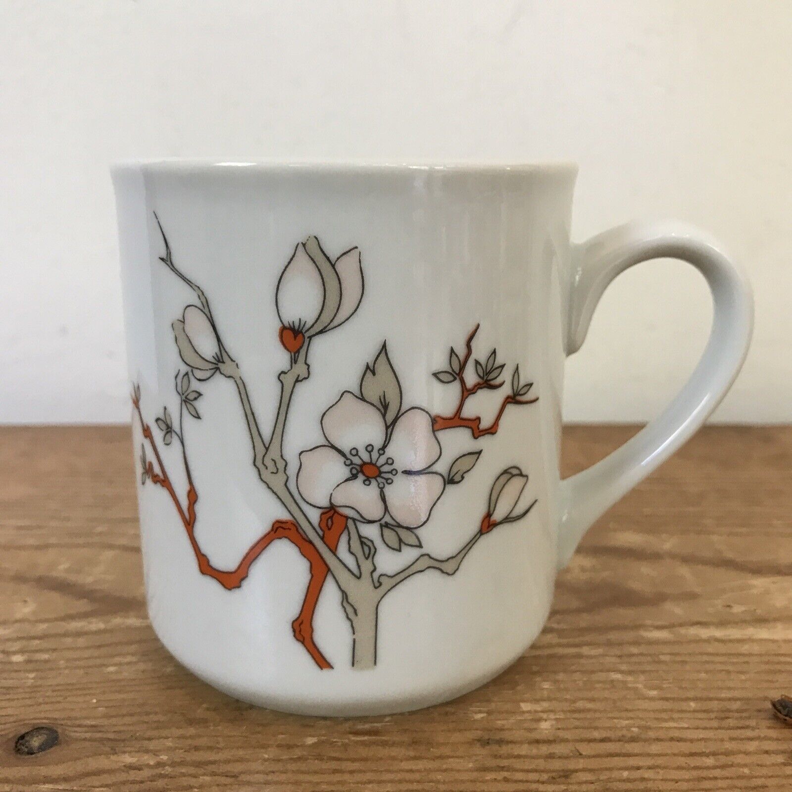 Vintage Schmidt Brasil Porcelana Porcelain Cherry Blossom Flower Coffee Mug - $19.79