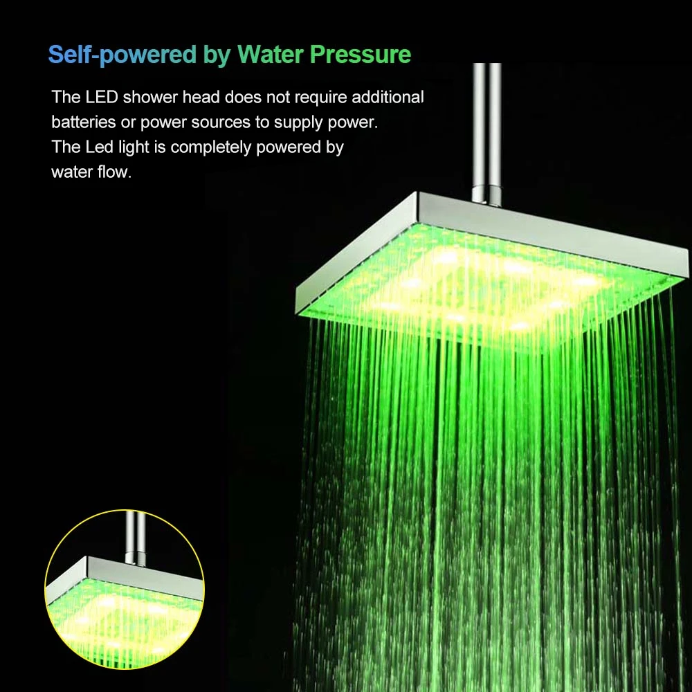 House Home LED Rainfall Shower Head With Led Lights Temperature Sensor Automatic - £57.91 GBP