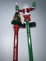 Vintage NOS Christmas Pencils (2) With Toppers Santa &amp; Tree - £14.33 GBP