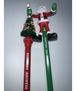 Vintage NOS Christmas Pencils (2) With Toppers Santa &amp; Tree - £14.15 GBP