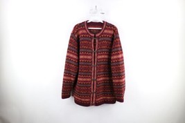 Vtg 90s Womens Large Wool Blend Knit Rainbow Fair Isle Clasp Cardigan Sweater - £62.53 GBP