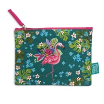 &quot;Flamingo&quot; Zip Pouch~#ARP2035 Cotton Canvas 8&quot;x6&quot; Make-up, Pens/Pencils,Trinkets - £7.72 GBP