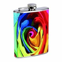 Abstract Rainbow Rose Hip Flask Stainless Steel 8 Oz Silver Drinking Whiskey Spi - £7.82 GBP